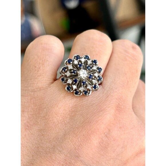 Stunning 14k Sapphires & Diamonds Vintage Ring - Picture 14 of 16